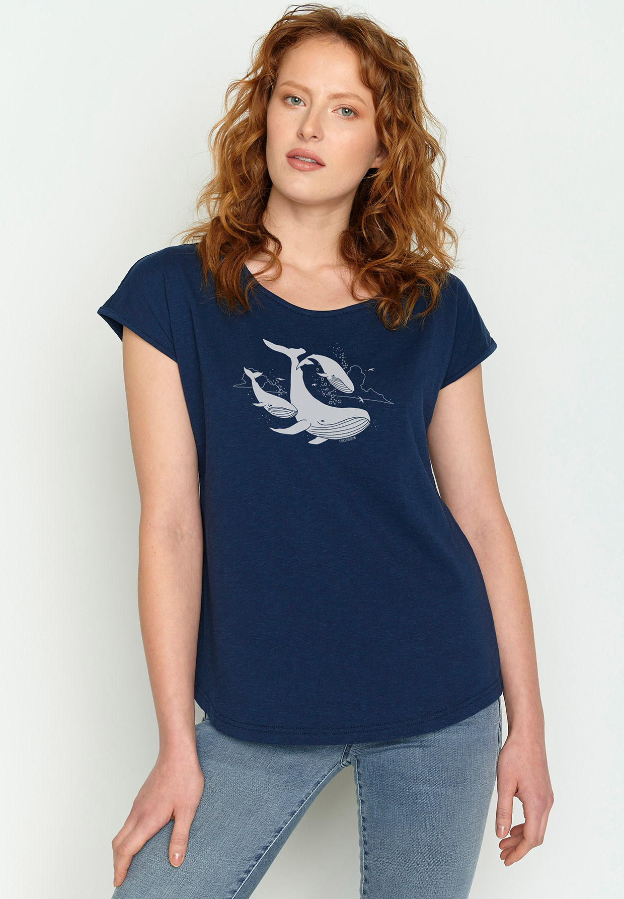 T-Shirt Flying Whale Green ⋆ Nachhaltige ⋆ Bella Mode modré